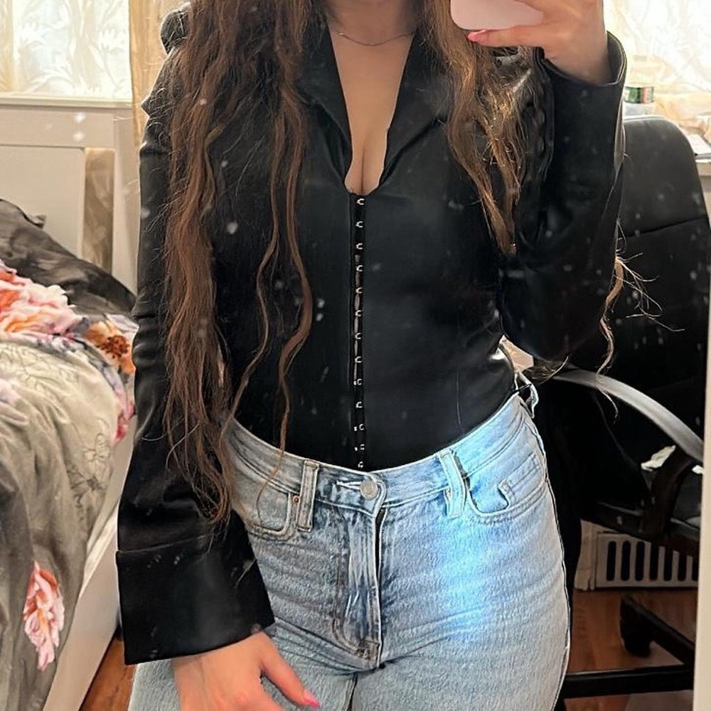 Maniere de voir vegan leather bodysuit NWT